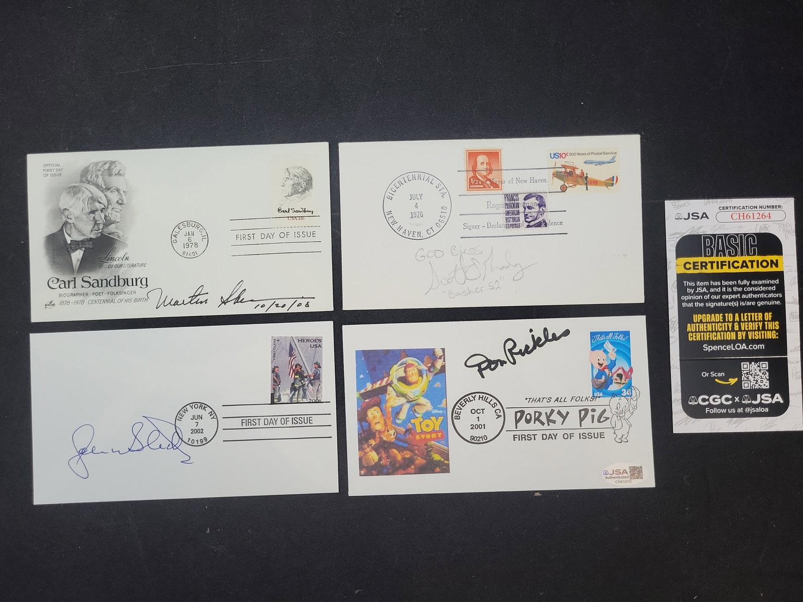 I03363 | A Collection of Four Autographed Commemorative Envelopes and First Day Covers featuring Don: BID PER WHAT YOU SEE IN THE PHOTO, NOT THE AI GENERATED TITLES AND DESCRIPTIONS! This group consists of four autographed envelopes and First Day Covers featuring notable figures from film, television,
