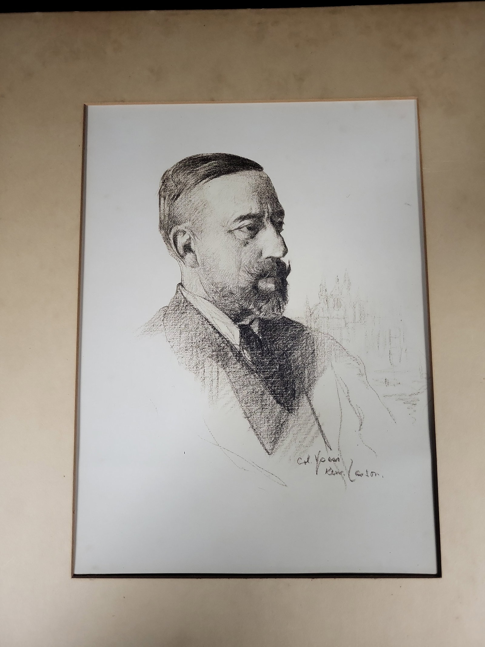 I03562 | James Kerr-Lawson (Canadian, 1864-1939), Profile Portrait of a Bearded Man, Charcoal (1 of 9)