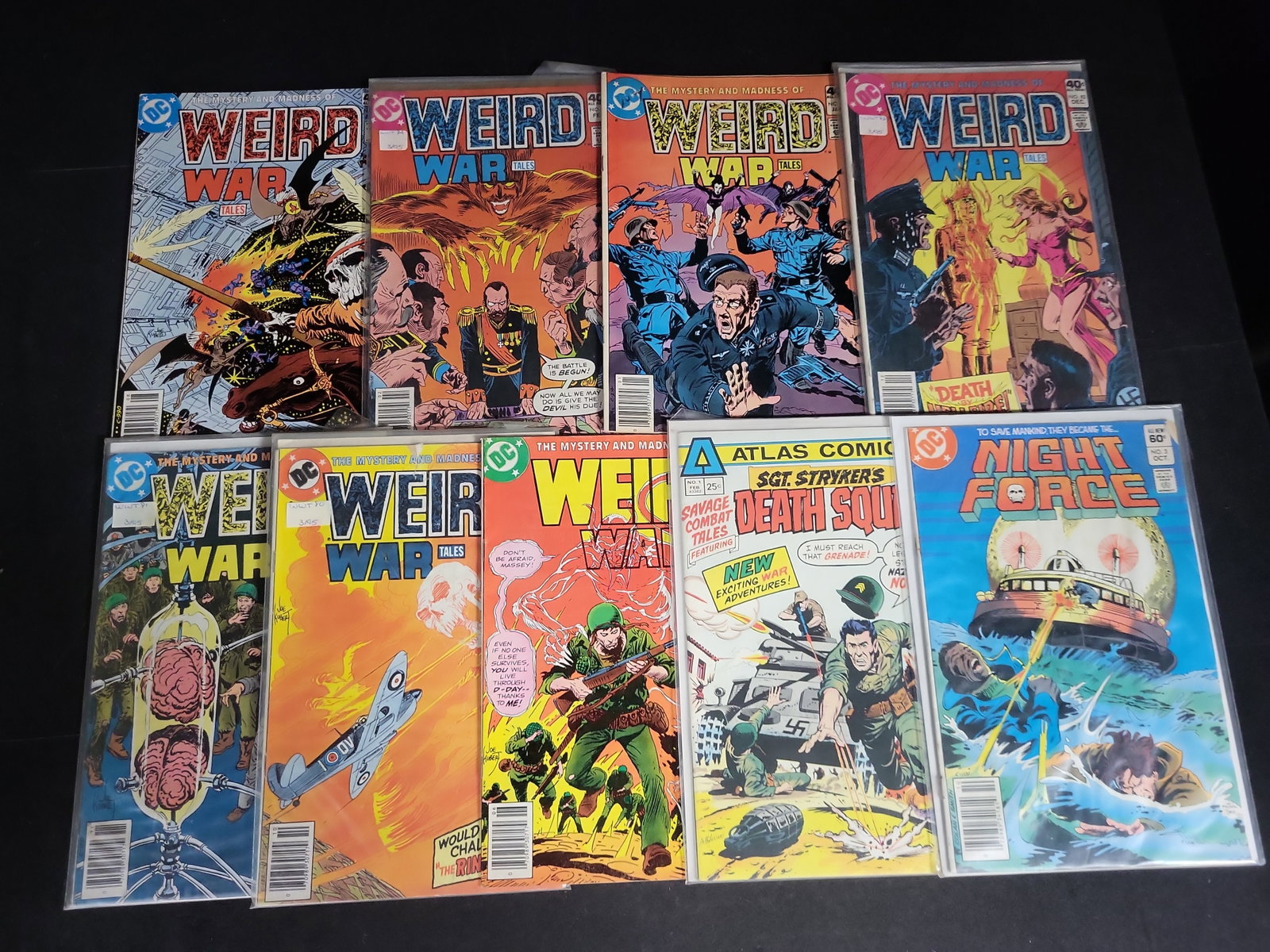 I04570 | Nine Bronze Age War Comic Books: IMPORTANT â€“ PLEASE REVIEW BEFORE BIDDING: Aeron House makes every effort to accurately identify and describe each lot; however, titles and descriptions may contain errors, omissions, or AI-a