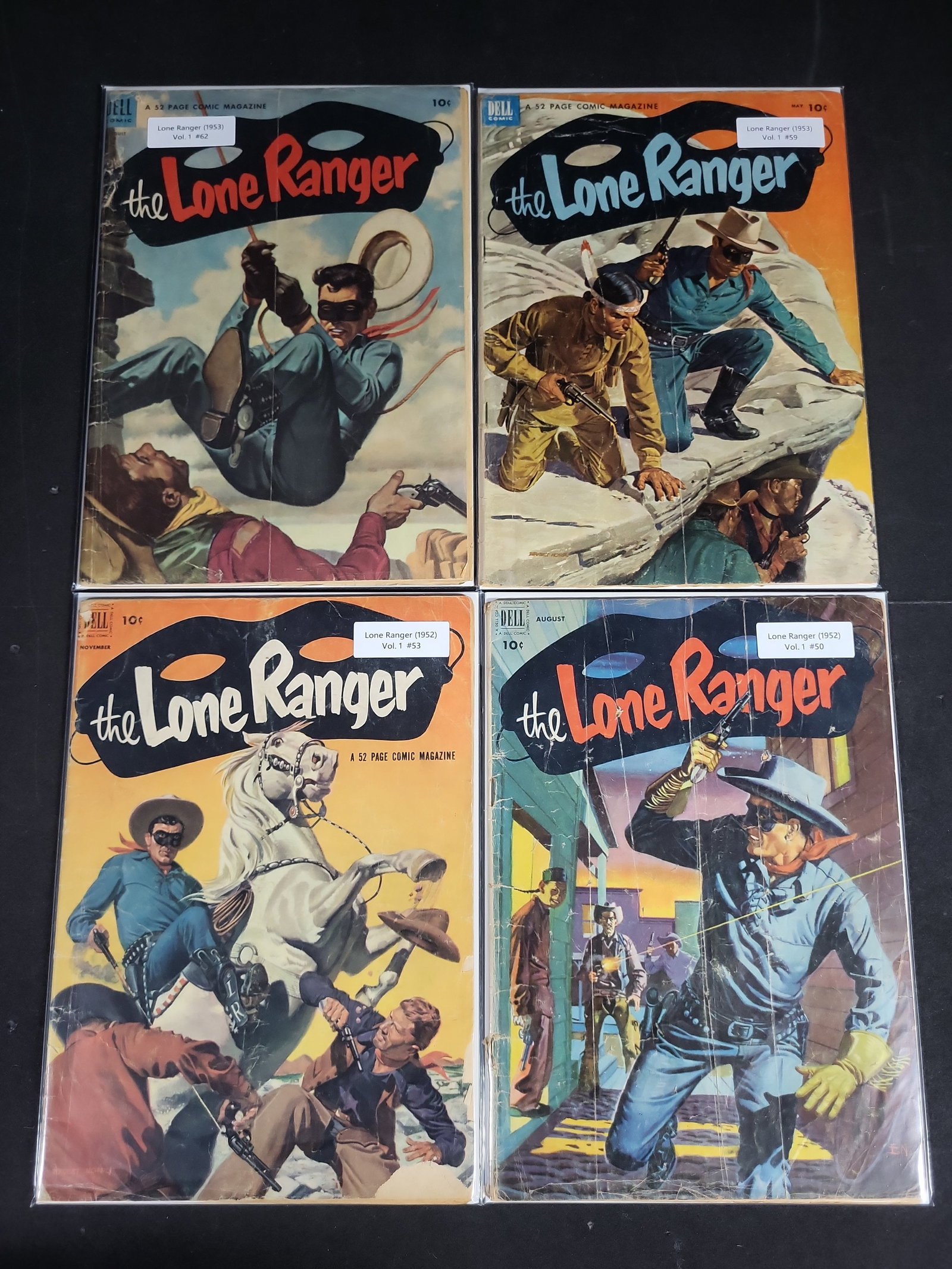 I04780 | Four Lone Ranger Dell Comics: IMPORTANT â€“ PLEASE REVIEW BEFORE BIDDING: Aeron House makes every effort to accurately identify and describe each lot; however, titles and descriptions may contain errors, omissions, or AI-a