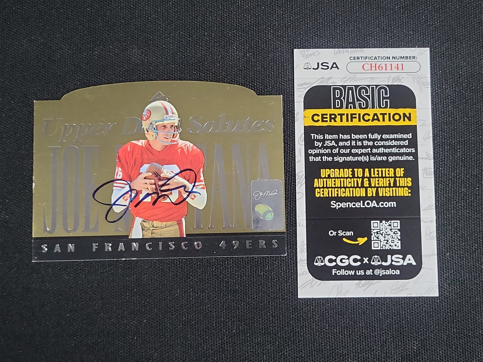 I04864 | Signed Joe Montana Card JSA: IMPORTANT â€“ PLEASE REVIEW BEFORE BIDDING: Aeron House makes every effort to accurately identify and describe each lot; however, titles and descriptions may contain errors, omissions, or AI-a
