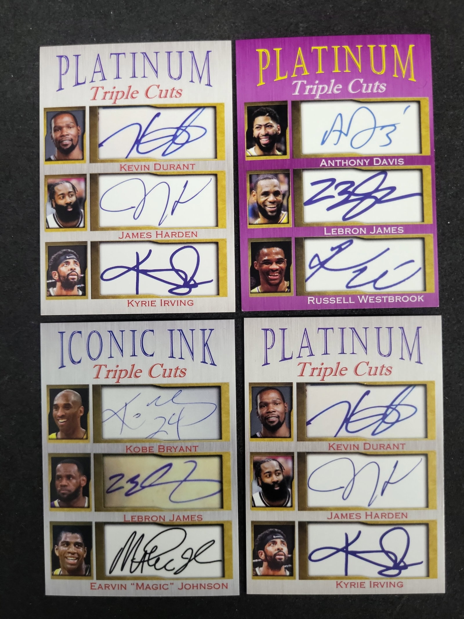 I03591 | A Lot of Four Modern Basketball Facsimile Cut Signature Triple Collectible Cards: IMPORTANT â€“ PLEASE REVIEW BEFORE BIDDING: Aeron House makes every effort to accurately identify and describe each lot; however, titles and descriptions may contain errors, omissions, or AI-a