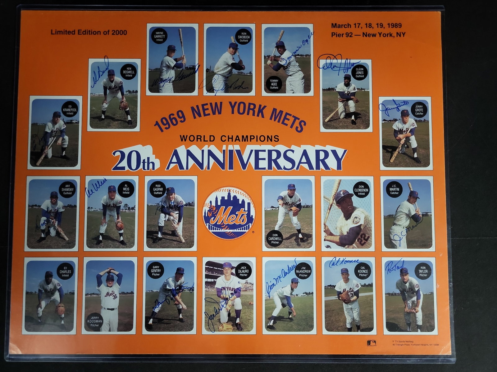 I04381 | Signed 1969 Mets 20th Anniversary Poster: IMPORTANT â€“ PLEASE REVIEW BEFORE BIDDING: Aeron House makes every effort to accurately identify and describe each lot; however, titles and descriptions may contain errors, omissions, or AI-a