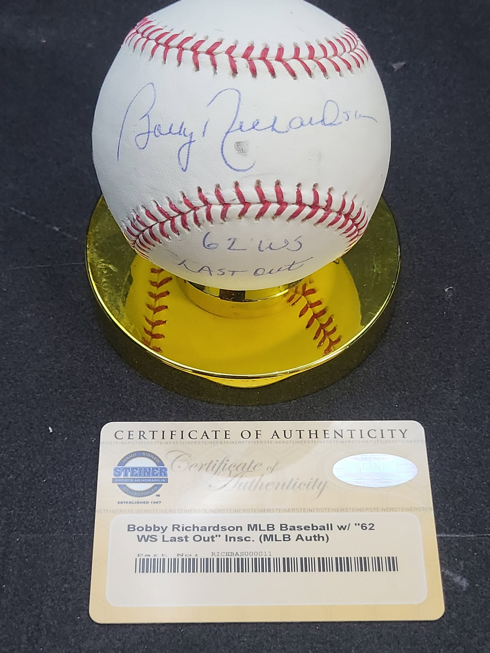 I04165 | Bobby Richardson Signed Inscribed Baseball Steiner: IMPORTANT â€“ PLEASE REVIEW BEFORE BIDDING: Aeron House makes every effort to accurately identify and describe each lot; however, titles and descriptions may contain errors, omissions, or AI-a