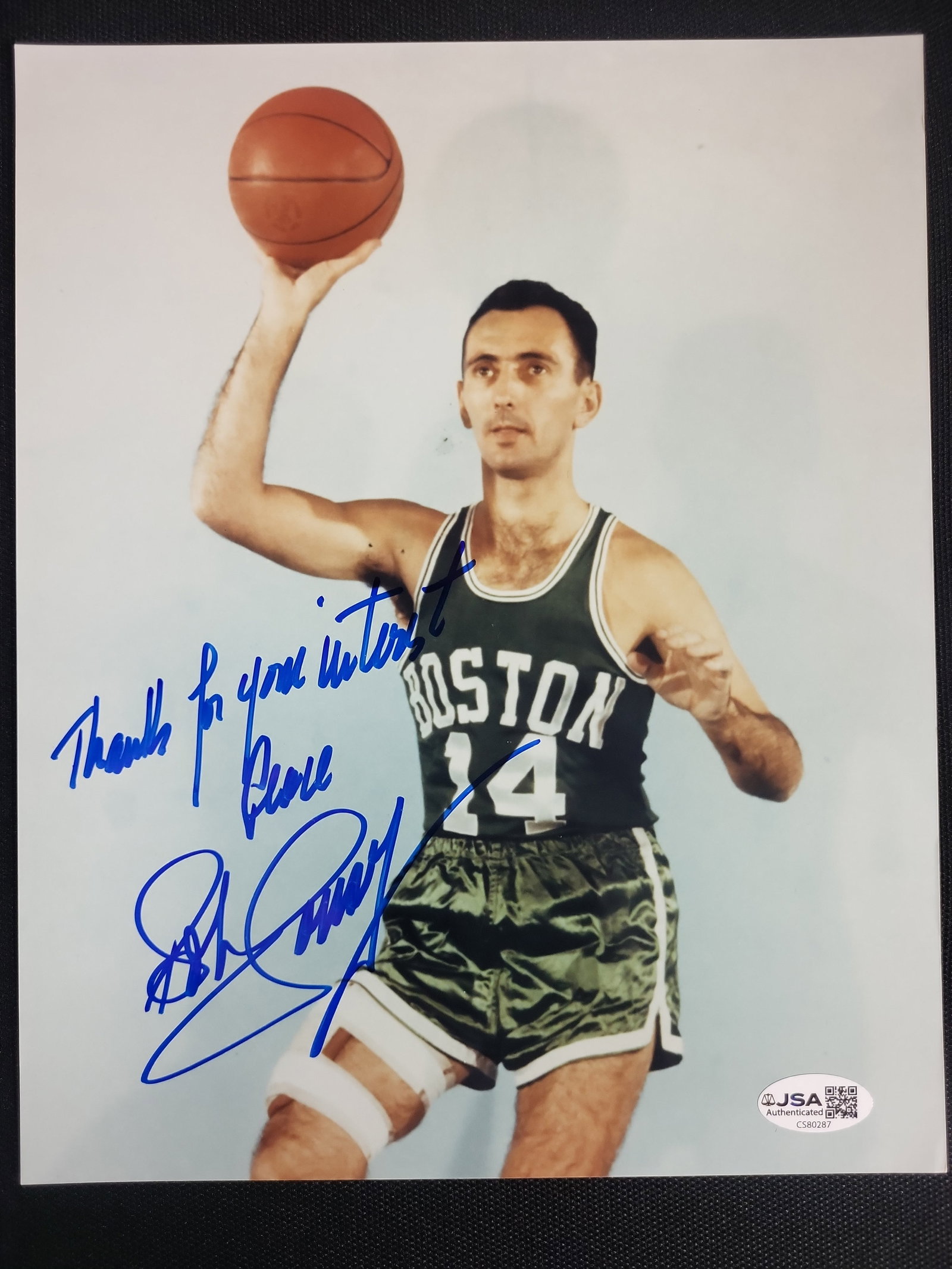 I04843 | Signed Bob Cousy Photograph JSA: IMPORTANT â€“ PLEASE REVIEW BEFORE BIDDING: Aeron House makes every effort to accurately identify and describe each lot; however, titles and descriptions may contain errors, omissions, or AI-a