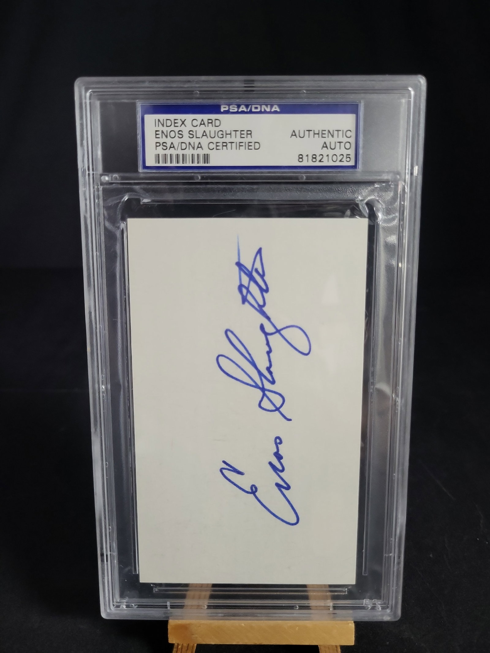 I04134 | Enos Slaughter Signed Index Card PSA/DNA: IMPORTANT â€“ PLEASE REVIEW BEFORE BIDDING: Aeron House makes every effort to accurately identify and describe each lot; however, titles and descriptions may contain errors, omissions, or AI-a