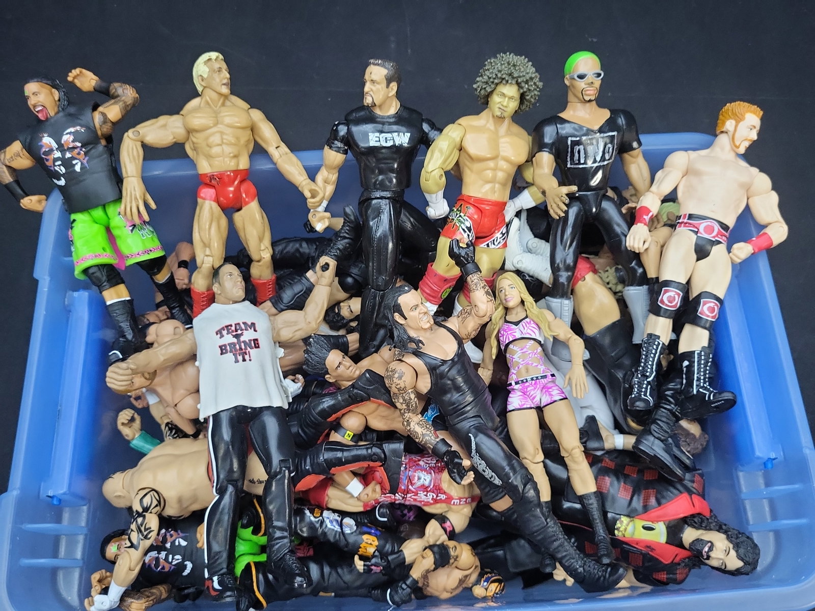 I04297 | Collection of Wrestling Action Figures: IMPORTANT â€“ PLEASE REVIEW BEFORE BIDDING: Aeron House makes every effort to accurately identify and describe each lot; however, titles and descriptions may contain errors, omissions, or AI-a