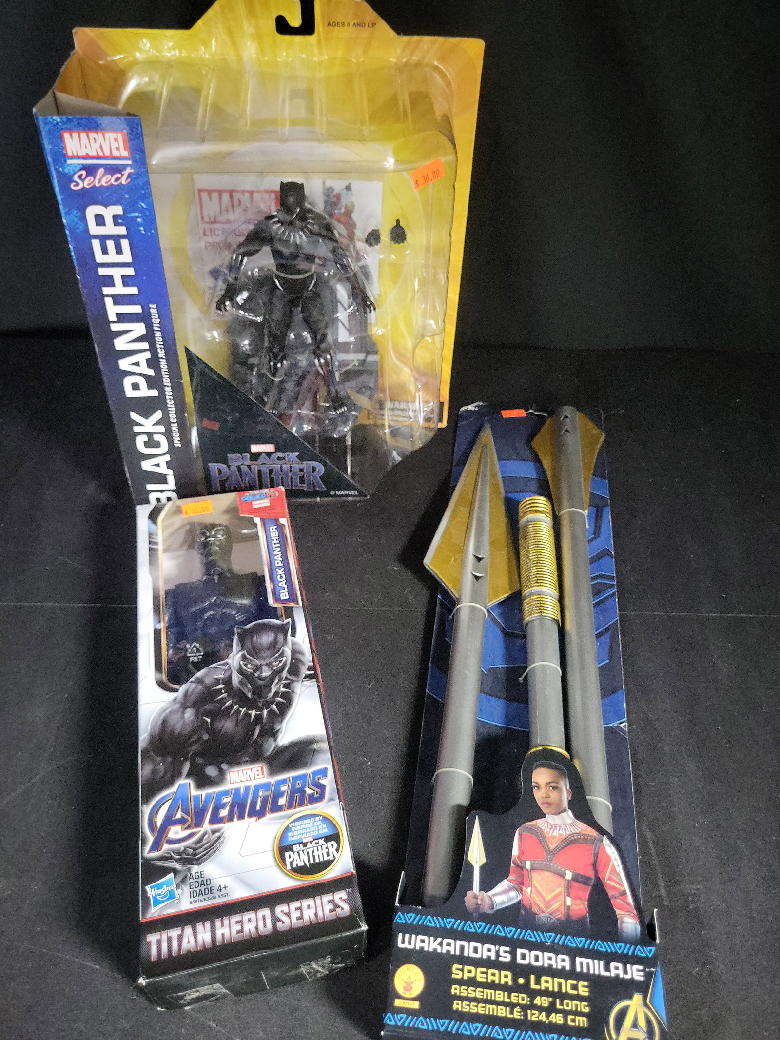 I04307 | Three Marvel Black Panther Collectibles: IMPORTANT â€“ PLEASE REVIEW BEFORE BIDDING: Aeron House makes every effort to accurately identify and describe each lot; however, titles and descriptions may contain errors, omissions, or AI-a