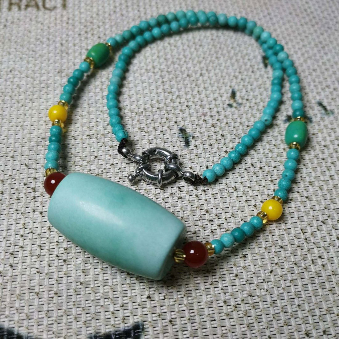 Turquoise High Porcelain Bucket Bead Clavicle Chain (1 of 5)