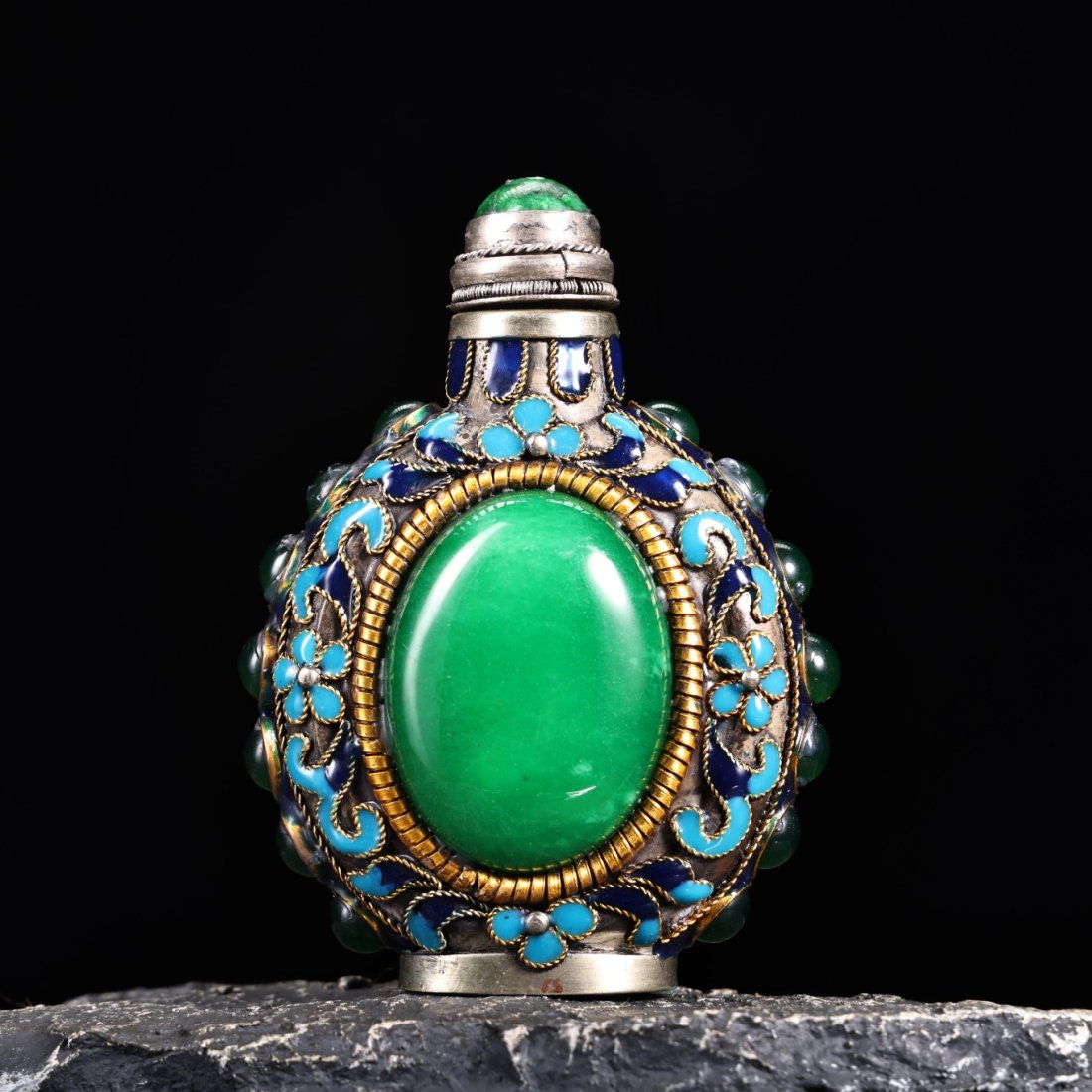 Pure copper gilt silver inlaid emerald jade cloisonnÃ© snuff bottle (1 of 9)