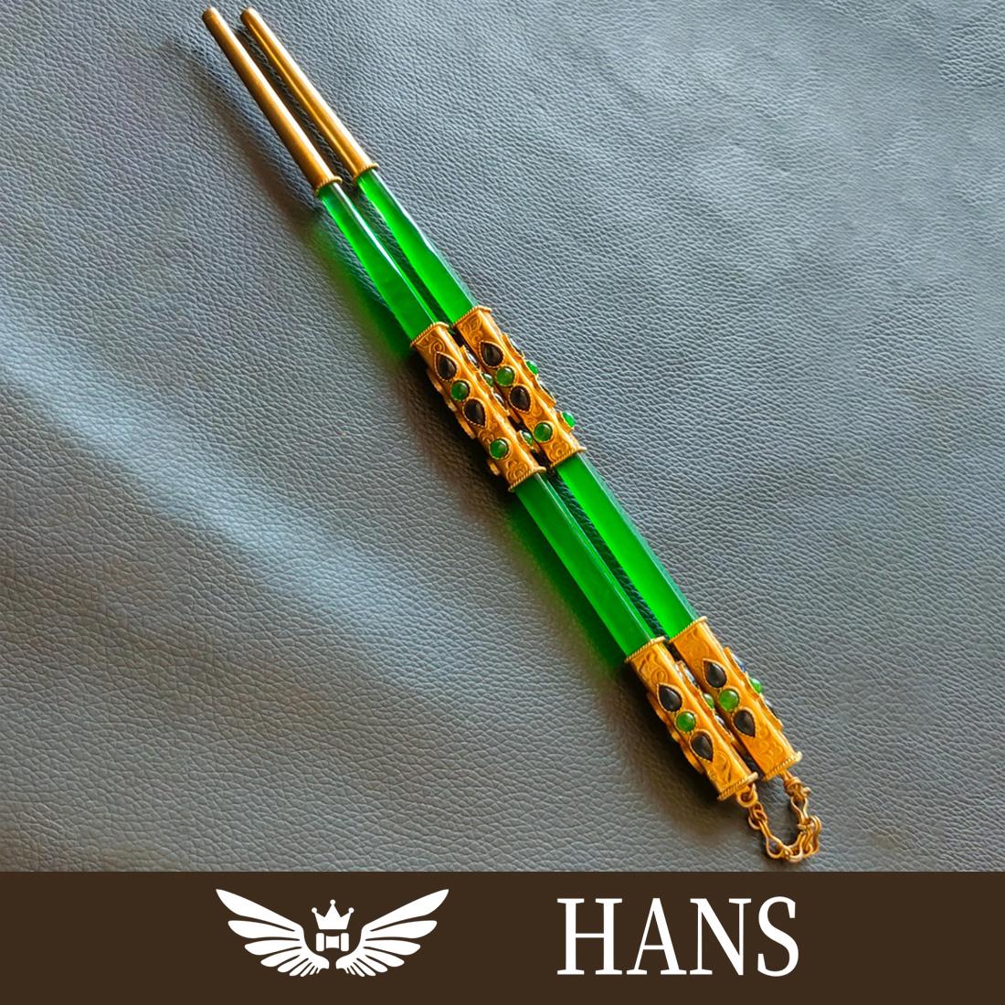 Silver Gilt Inlaid Gemstones Inlaid Top Ice Emperor Jadeite Chopsticks: Silver Gilt Inlaid Gemstones Inlaid Top Ice Emperor Jadeite ChopsticksThe water head is full, the texture is fine and pure without blemish, the color is pure, bright, rich and very beautifulHeight 23c