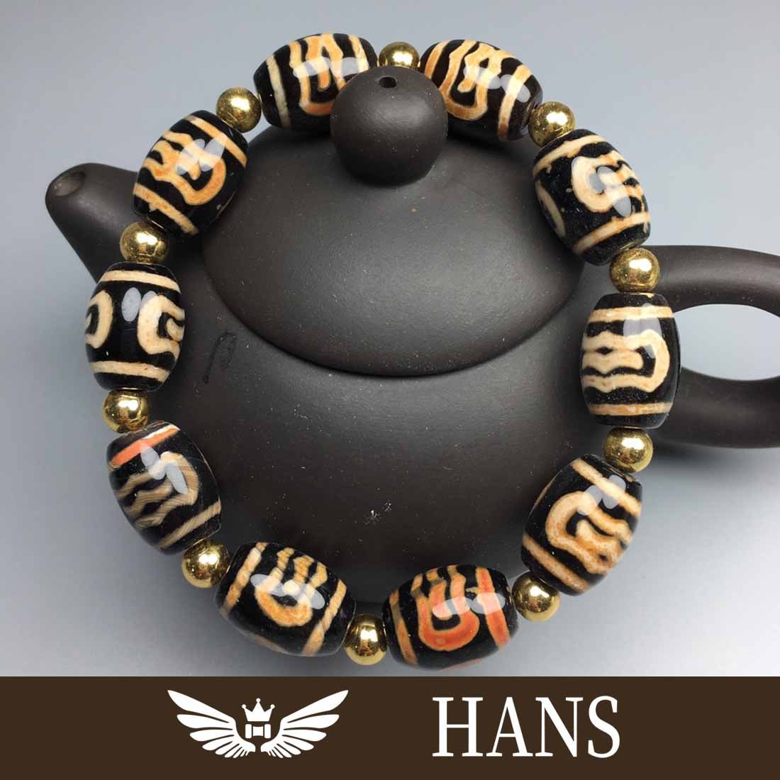 Tibetan Dapeng Bird Calcified Old Dzi Bead Bracelet (1 of 9)