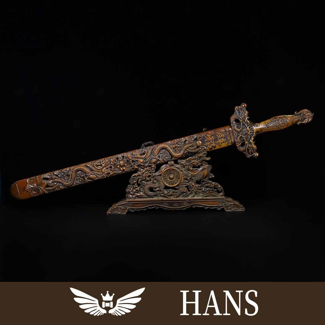 Peach wood hollow carved auspicious dragon with pedestal sword for house control: Peach wood hollow carved auspicious dragon with pedestal sword for house control High 100CM wide 17.5cm Freight: 1.International Freight: Foreign shipping charges are determined by destination. 2.Phot