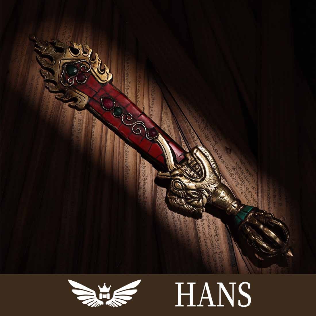 Pure copper Tibetan craftsmanship inlaid gemstone Manjusri sword to ward off evil spirits (1 of 9)