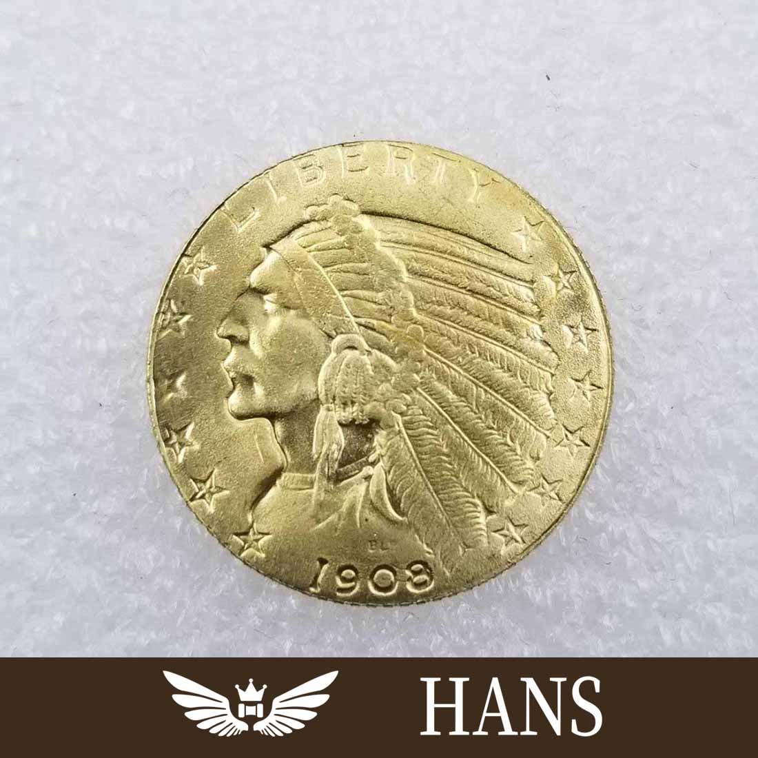 1908 D American Indian Half Eagle $5 Gold Coin (1 of 4)