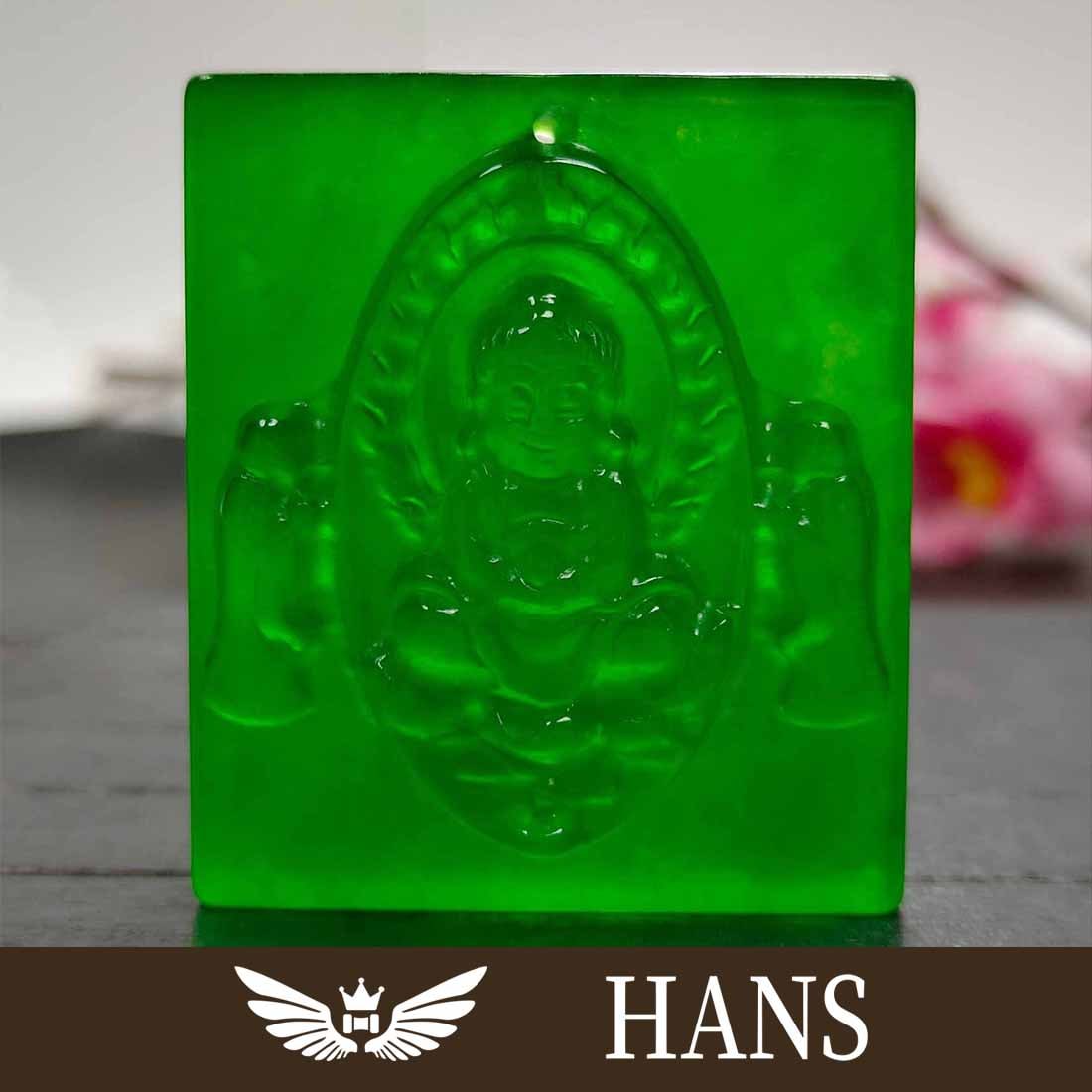 Top quality dragon stone imperial green jade Buddha pendant (1 of 6)