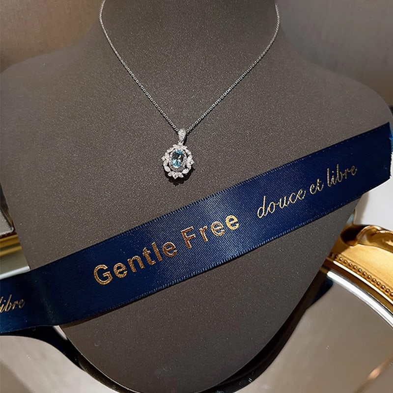 Light luxury jewelry 18K white gold 50 points natural aquamarine diamond pendant full diamond (1 of 5)