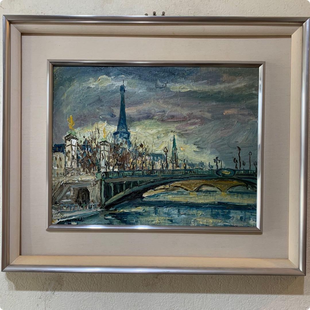Eiffel Tower and Alexandre III Bridge hand-painted oil painting by Zuo Bo (1 of 11)