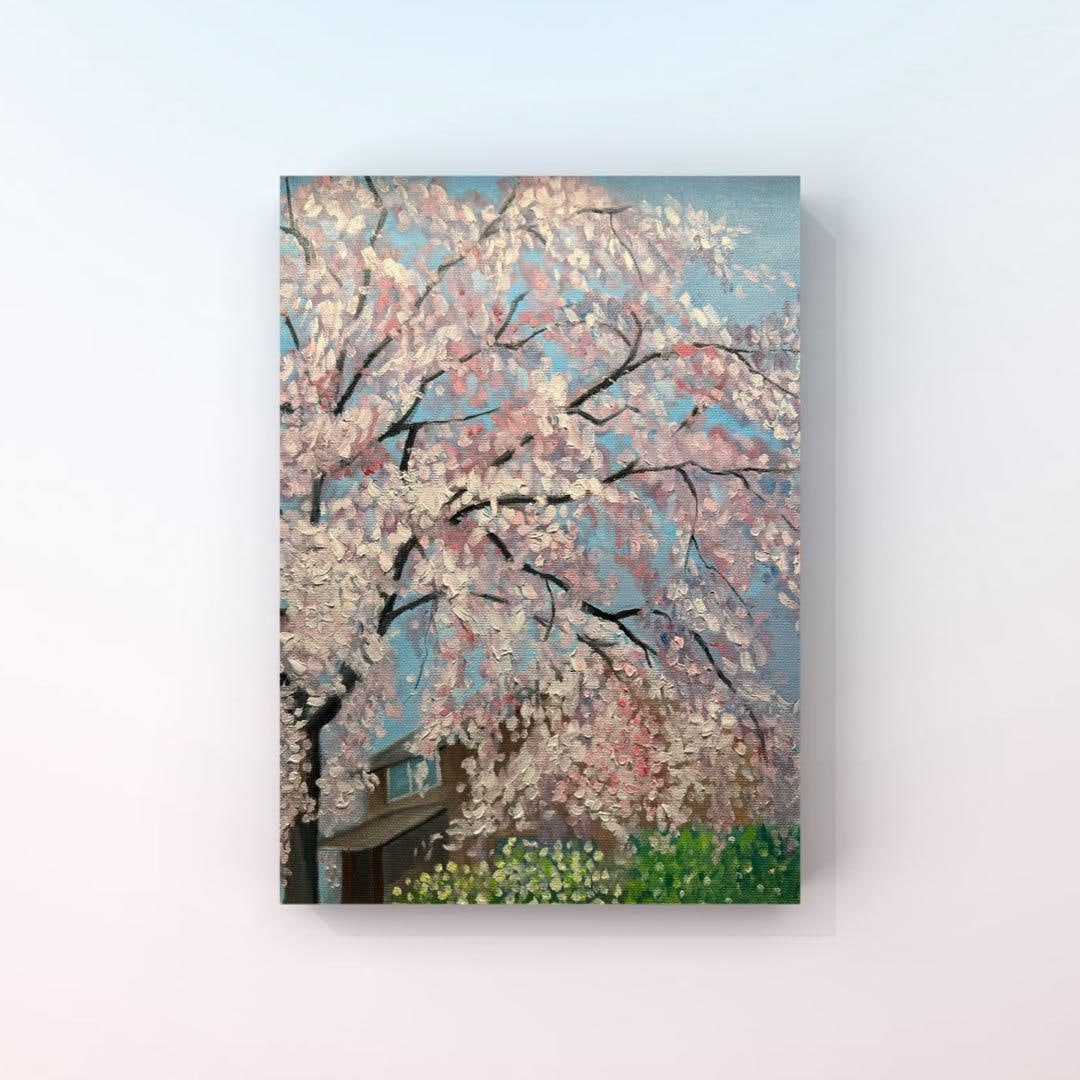 Sakura hut hand-painted oil painting landscape painting: View of cherry blossoms and blooming cottageAn original painting by the commissioner.Oil paintLinenCanvas30cm*40cm*1.6cmThis is a hand-painted work.Depending on the brightness, computer environment an