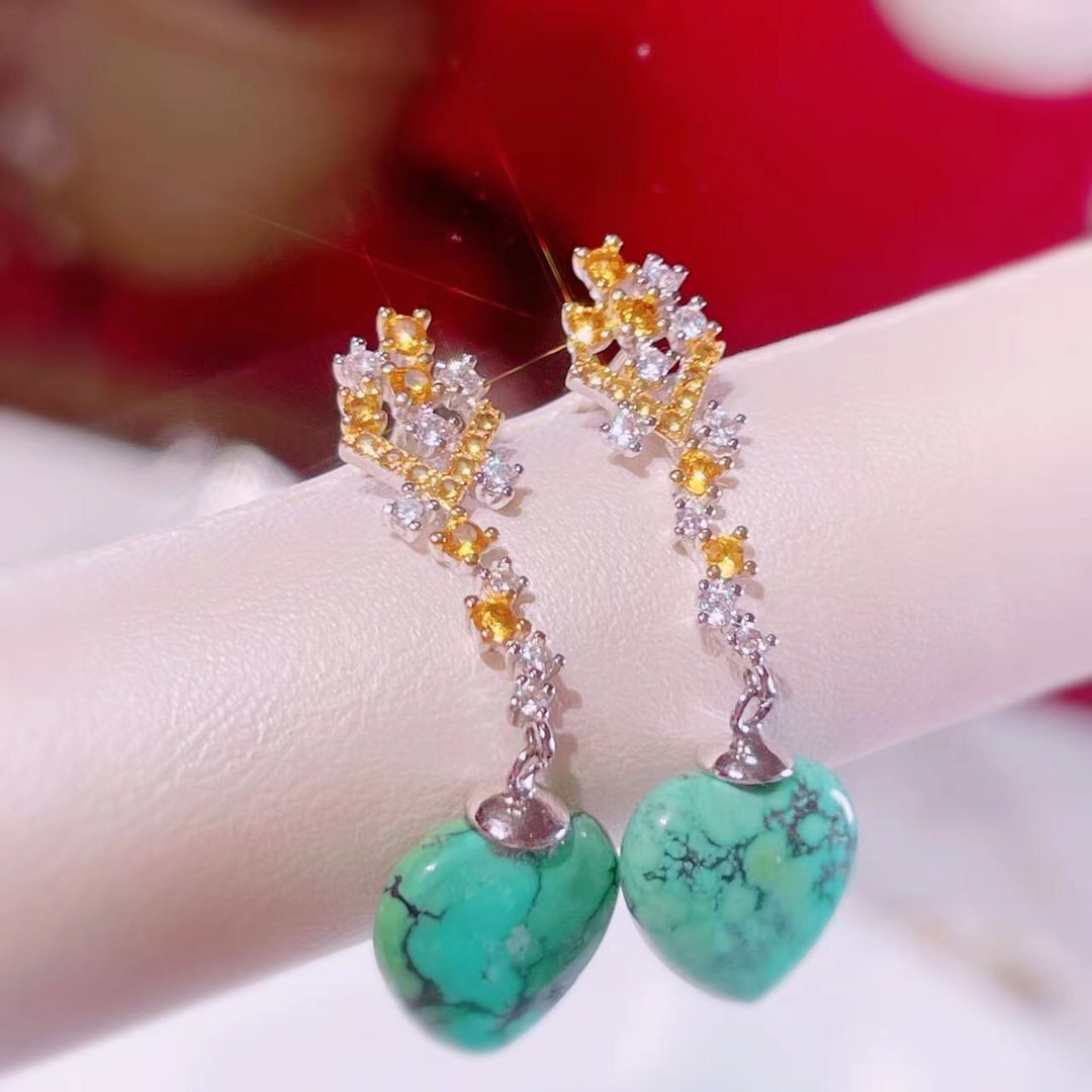 s925 silver inlaid natural turquoise earrings (1 of 6)