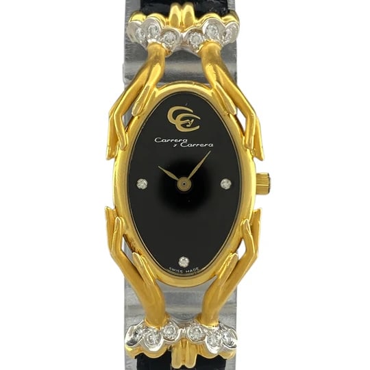 Carrera Carrera Caballos Watch YG Diamond Leather Quartz Black Women's Watch [Second-hand]: Total weight about 19 grams Case width about 16 mm Arm circumference: about 13.5-17.5 cm Material: diamond, leather Dial color: black Display: analog 2-pin Comments: There are scratches and gaps on th