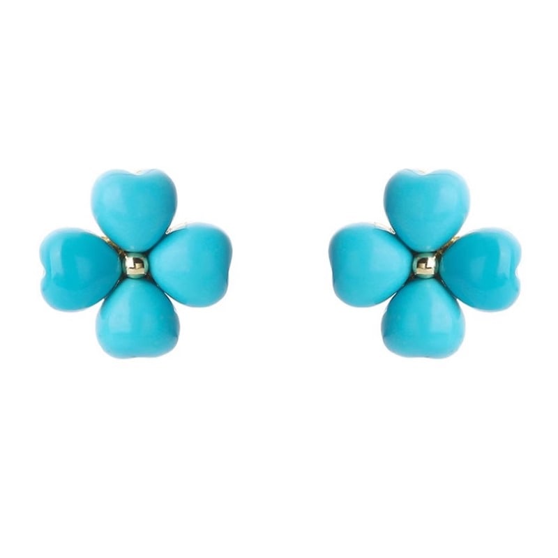 Natural turquoise four-leaf clover S925 silver sterling silver plated with 18K gold Sleeping Beauty (1 of 3)