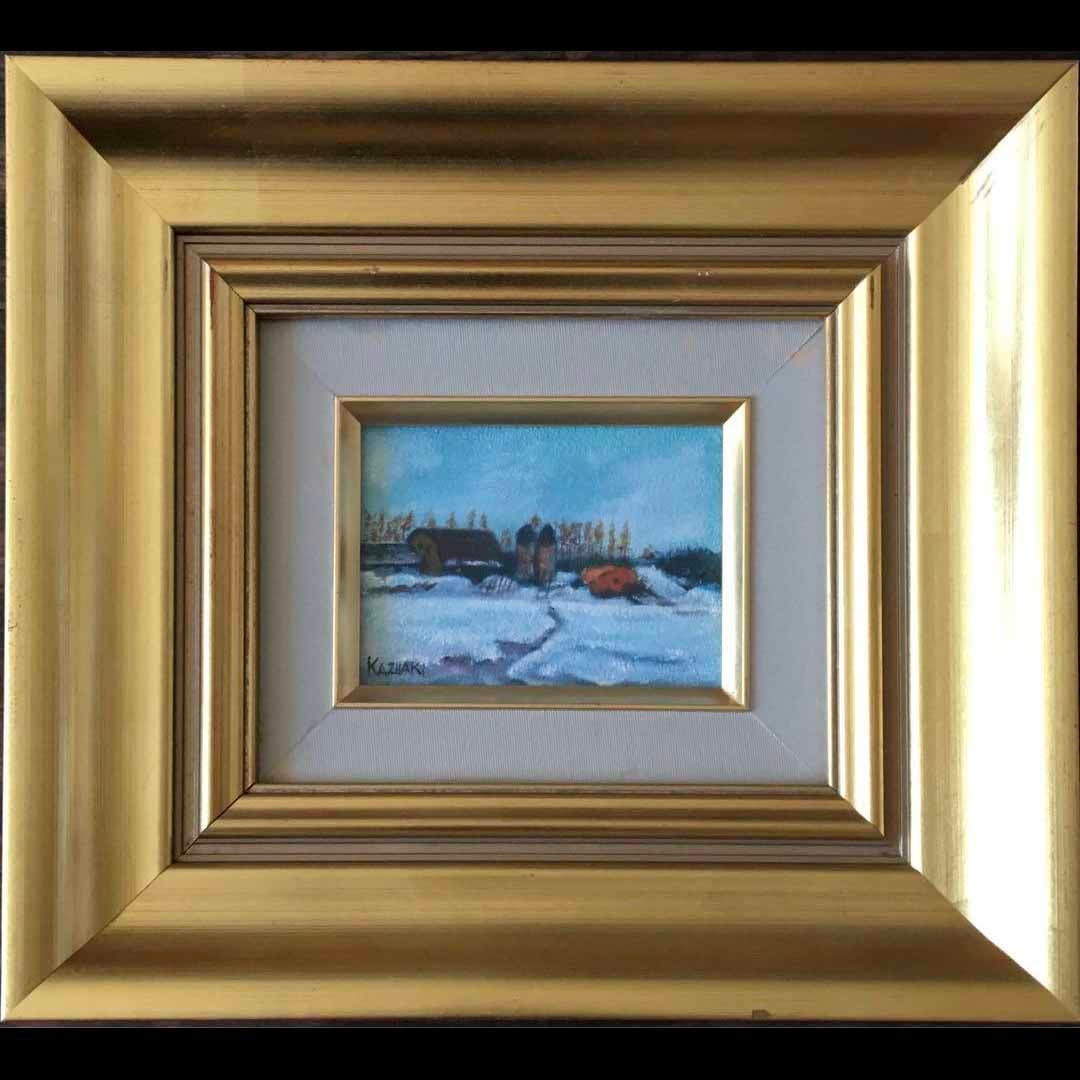 KAZUAKI signed oil painting framed landscape painting snow scene oil painting (1 of 10)
