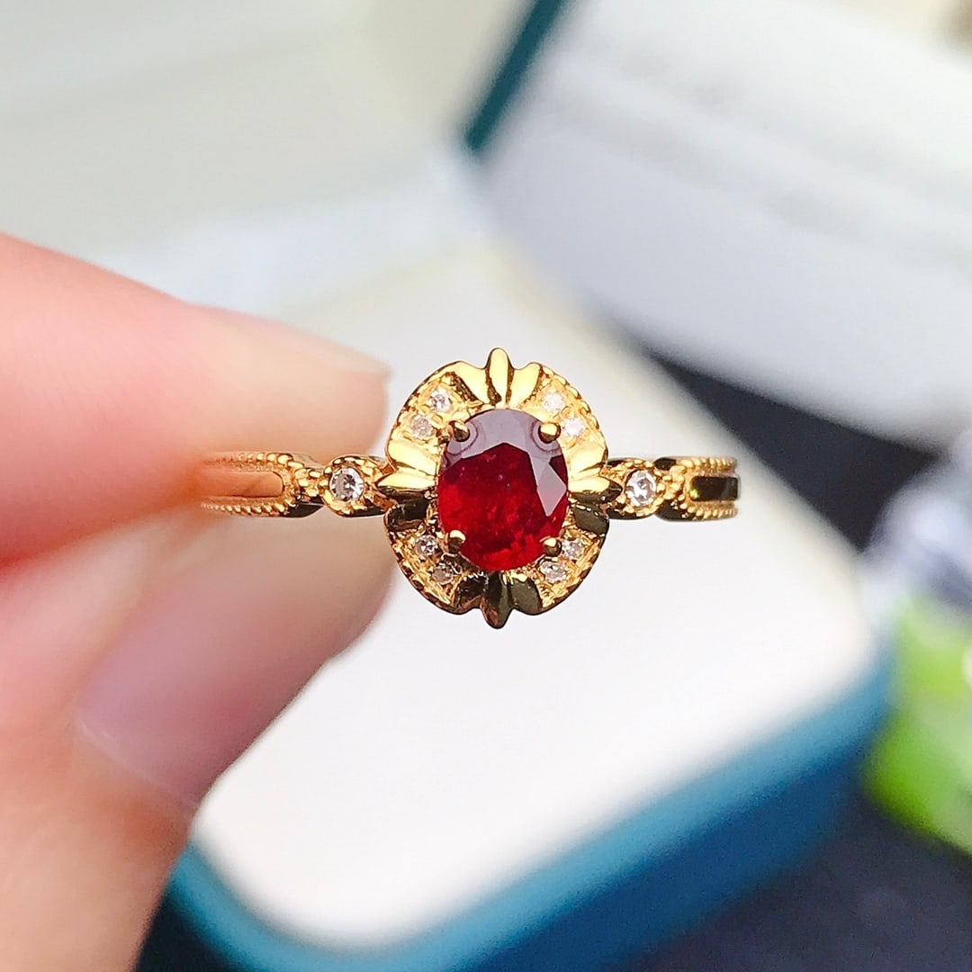 18K gold inlaid natural ruby ring (1 of 6)