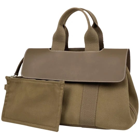 Hermes Valparaiso Small Tote Bag Toile V Brown No Engraving Women [Second-hand]: Hermes Valparaiso Small Tote Handbag Toile V Brown No Engraving Women [Used] Because it is a second-hand product, it is not verified and cannot be returned or exchanged Width about 30 cm Height about