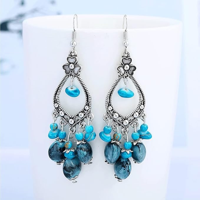 Turquoise Bead Tassel Pendant Earrings (1 of 6)