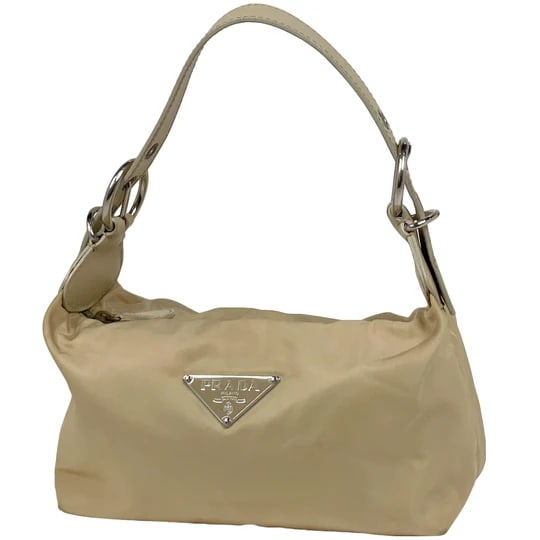 Prada Logo Plaque Shoulder Bag Handbag Single Shoulder Shoulder Bag Tessuto Nylon Beige Women: Prada Logo Brand Shoulder Bag Handbag Single Shoulder Shoulder Bag Tessuto Nylon Beige Women's [Second-hand] Because it is a second-hand product, it has not been verified and cannot be returned or exc