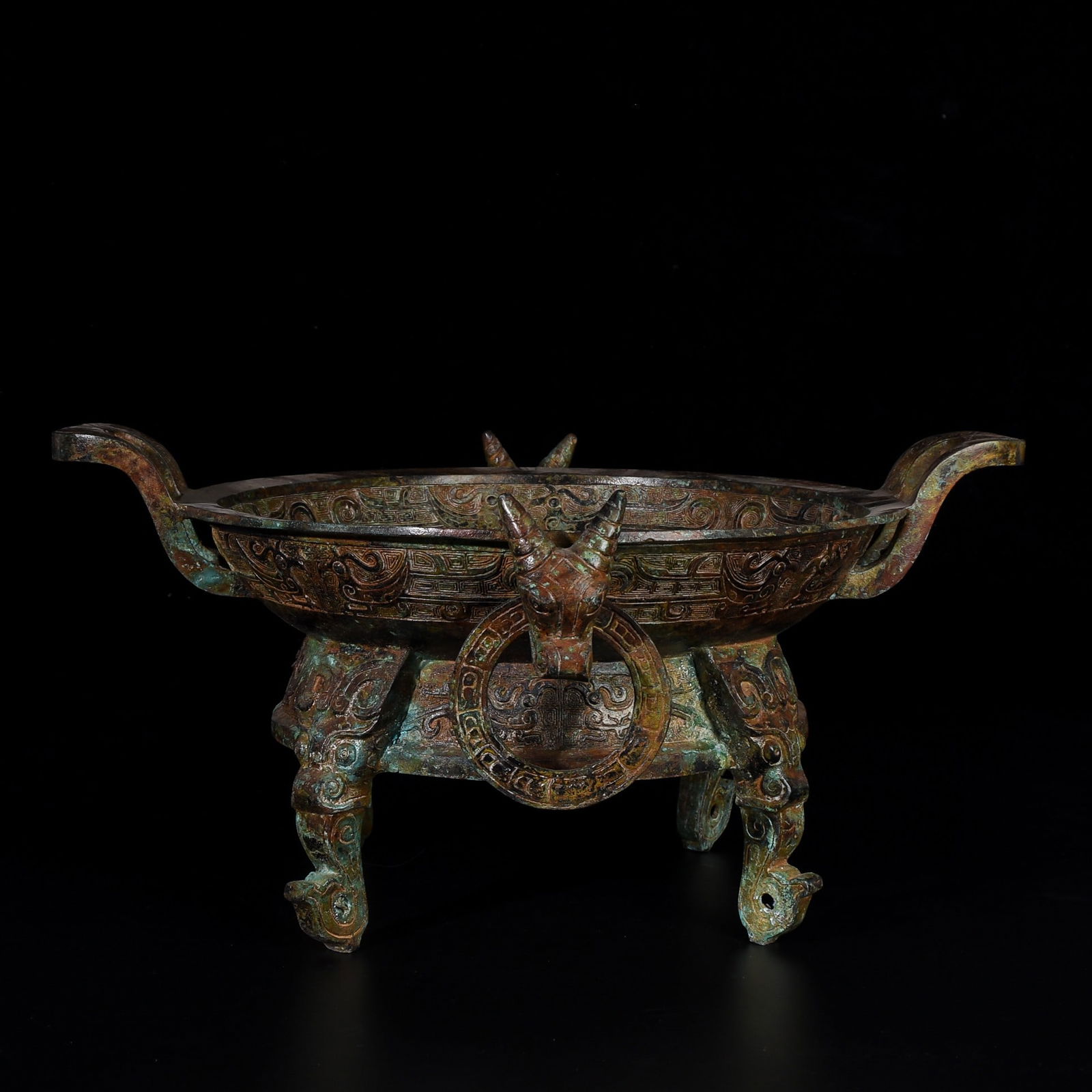 Shang and Zhou style bronze fruit plate with four animal feet (1 of 9)