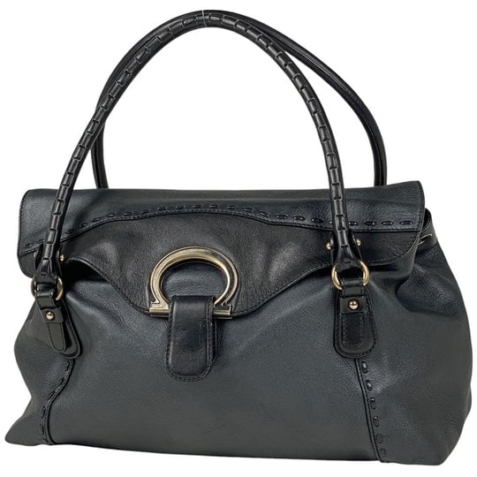 Salvatore Ferragamo Gancini Handbag 2WAY Shoulder Bag Handbag Leather Black Women [Second-hand]: Salvatore Ferragamo Gancini Handbag 2WAY Shoulder Bag Handbag Leather Black Women[Used] Because it is a second-hand product, it is not returned or exchanged without verification Width Approximately 35