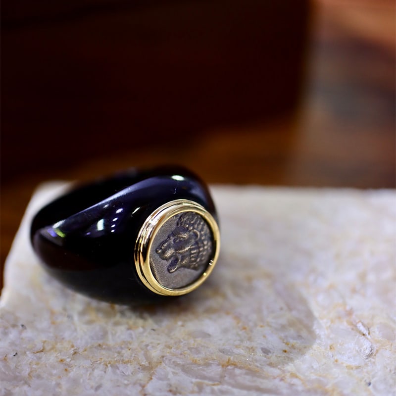 Lion Black Onyx Coin Ring (1 of 6)