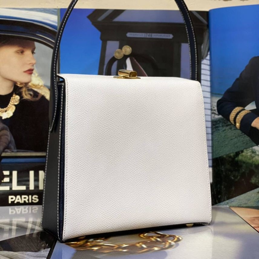 CELINE Handbag Two-tone Turnlock Embossed Leather Macadam Triomphe Vintage Bag [Second-hand]: Super Rare Good Condition Vintage Old Celine Handbag Two Tone Turnlock Embossed Leather Macadam Triomphe Vintage Bag[Used] Because it is a second-hand product, it is not verified and no returns or exc