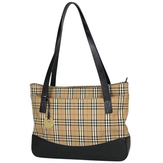 Burberry Check Tote Shoulder Bag Nova Check Canvas Brown Black Women [Second Hand]: Burberry Check Handbag Shoulder Bag Nova Check Handbag Canvas Brown Black Women[Used] Because it is a second-hand product, no return or exchange will be accepted without verification Width Approximate
