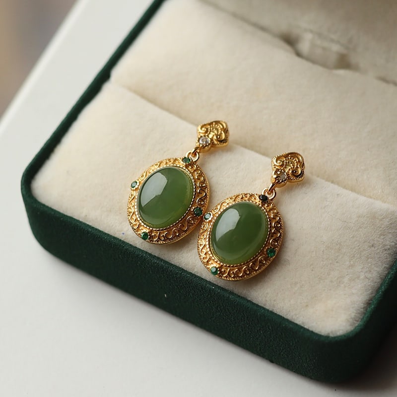 Sterling silver 18k gold plated natural jasper earrings (1 of 4)