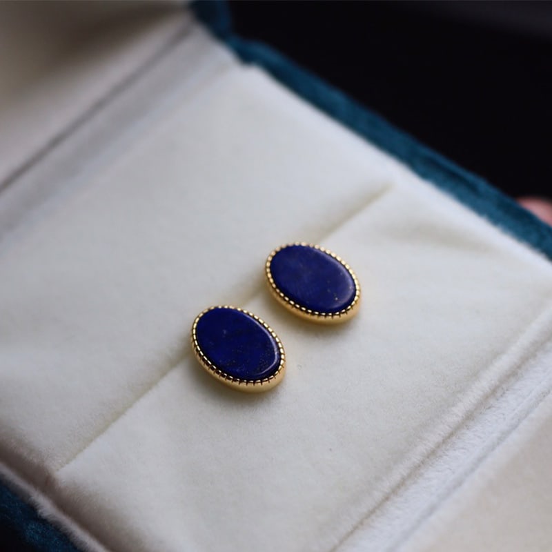 Minimalist high-end lapis lazuli egg-shaped earrings (1 of 5)