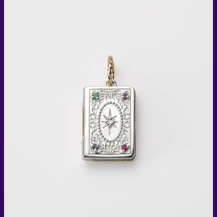 Colored Gemstone Magic Book 925 Silver Pendant (1 of 3)