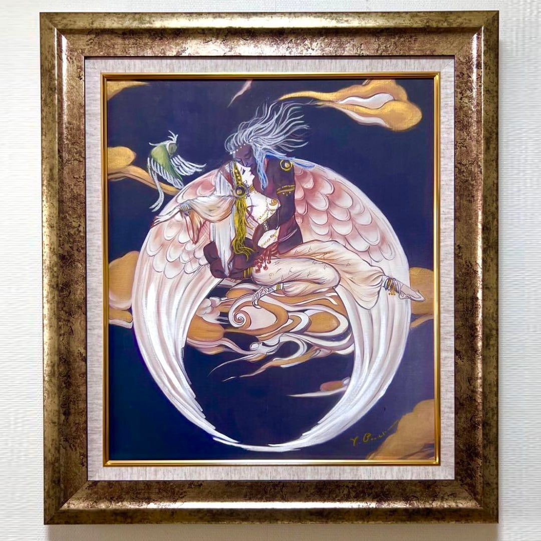 [F10 size] Hand-painted by Yoshitaka Amano / signed on both sides / oil painting / acrylic / framed: [F10 Size] Yoshitaka Amano Hand-Painted / Signed on Both Sides / Oil / Acrylic / Framed / Framed This is a mysterious work that will transport you to another world, guided by a mythical beast soaring