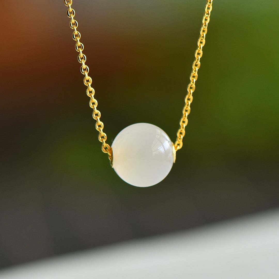 18K thick patch inlaid white agate bead pendant (1 of 5)