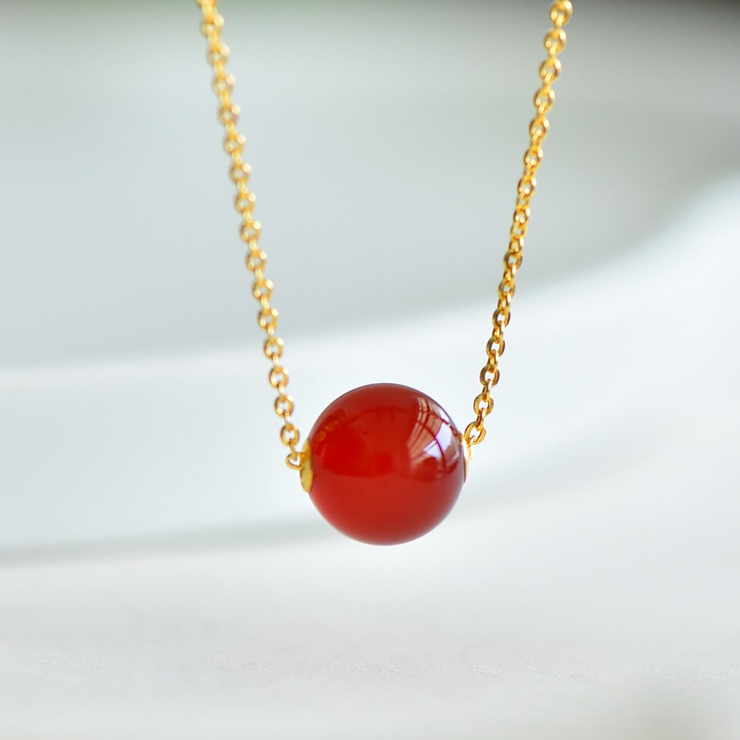 18K thick patch inlaid red agate bead pendant (1 of 5)
