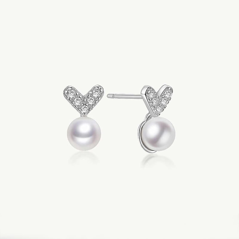 AKOYA Jewelry Small Heart Akoya Sea Pearl Earrings High Light 925 Silver Earrings (1 of 4)
