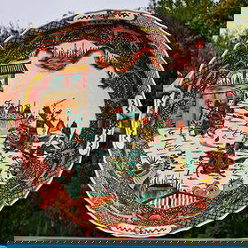 Ming Dynasty Style 'Three Heroes Fighting against Lü Bu' Character Story Engraved Plate bottle: A fine piece of Jiajing period style in the Ming dynasty, featuring a five-colored intricate openwork design, and a story of three heroes fighting Lü Bu. The plate is exquisitely crafted and beautifu