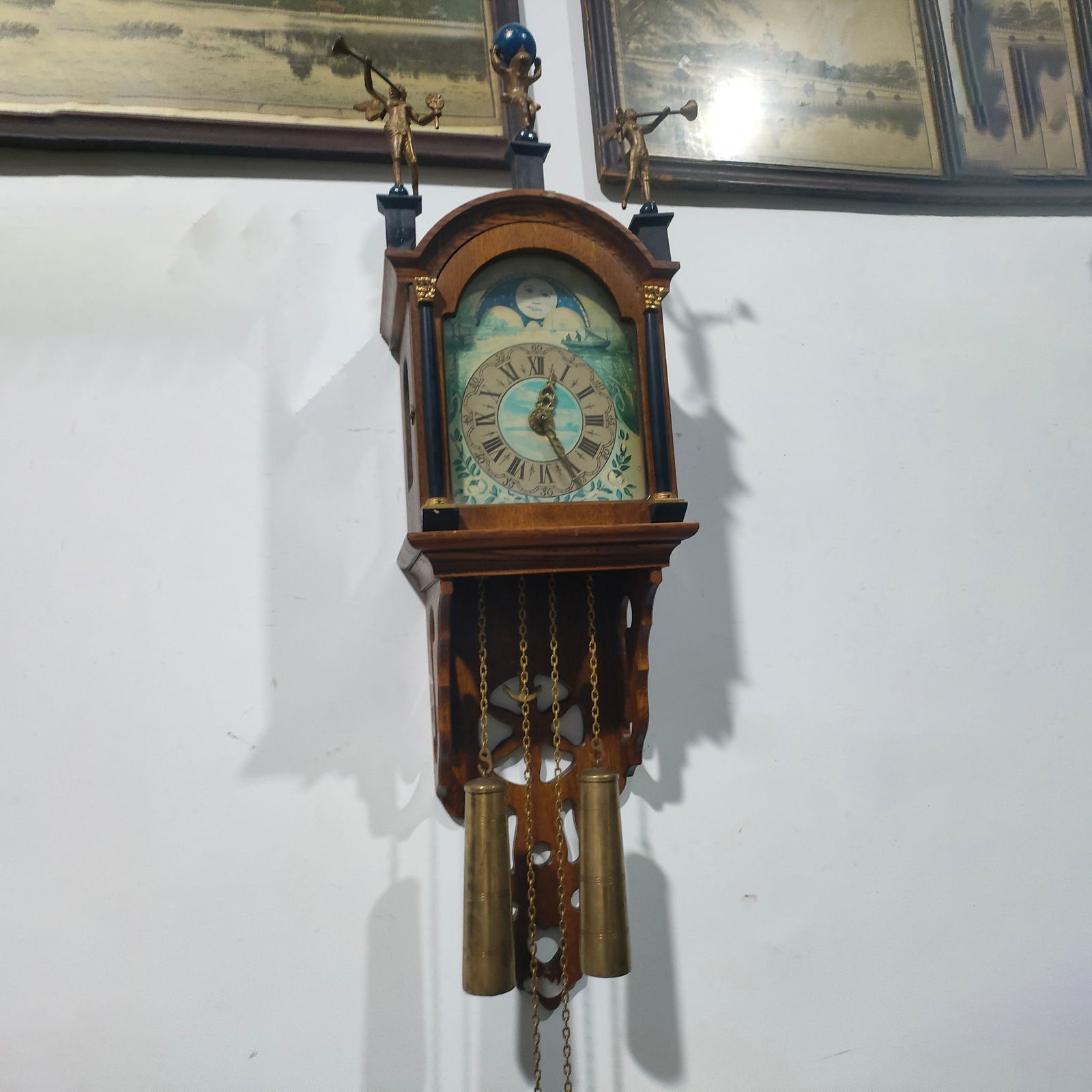 Original Dutch Antique Wall Clock: Original Dutch fine antique wall clock. Perfectly preserved, exquisite design, solid wood case with warm and rich wooden color, German Hermle movement with heavy pendulum design ensures stable timekee