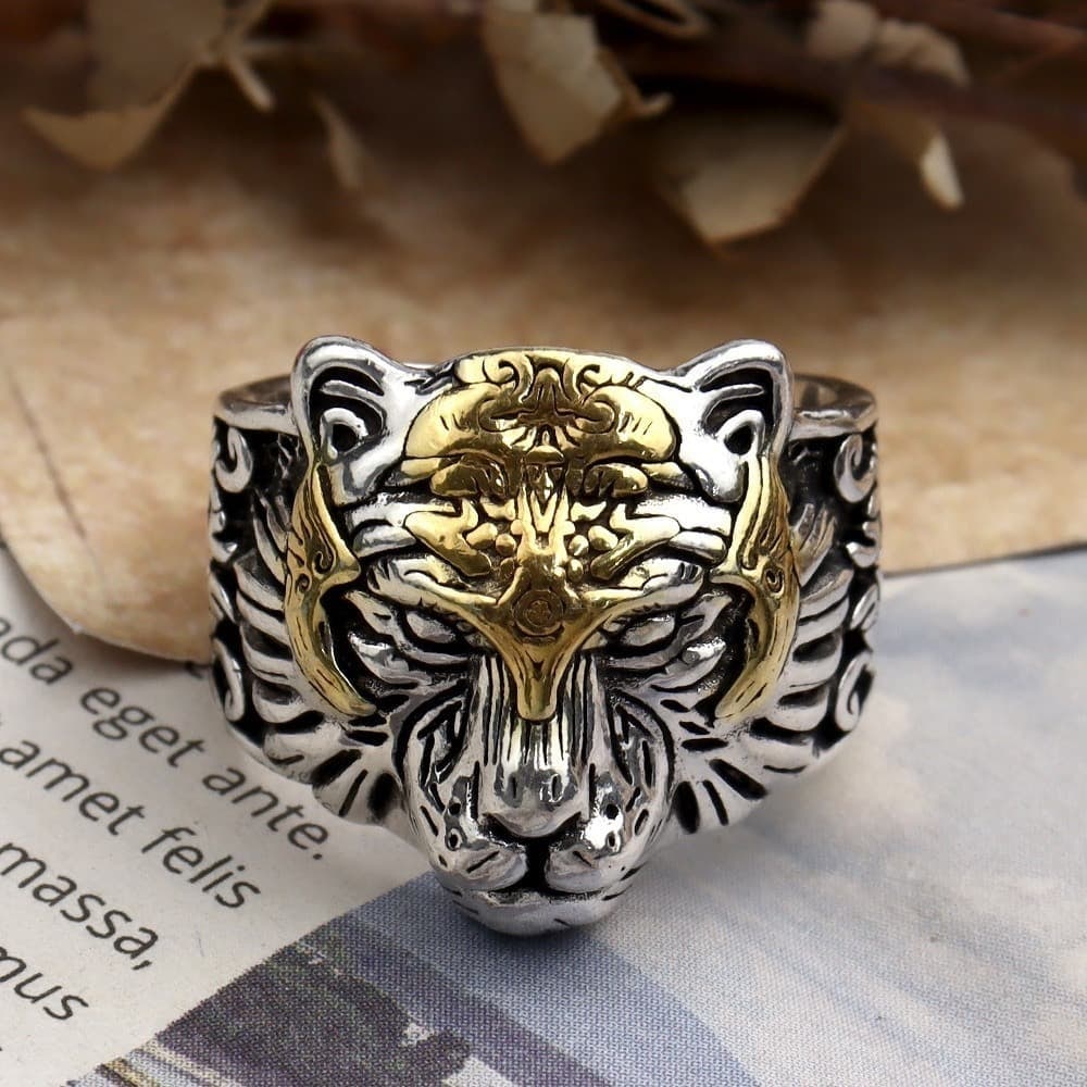 Vintage Tiger Men's Ring: Vintage tiger men's ring, one size fits all, Korean design.Product DetailsColor: SilverPerfect for everyday wear, also goes well with casual clothing.From casual fashion to street and hip-hop stylesSu