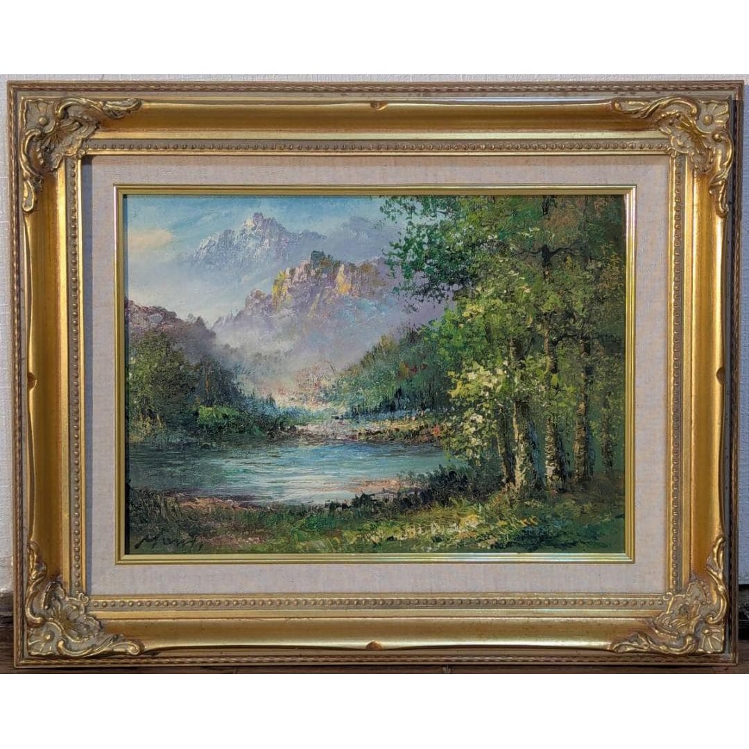 Authentic oil painting, number 4, Impressionist style, mountain and lake landscape (1 of 8)