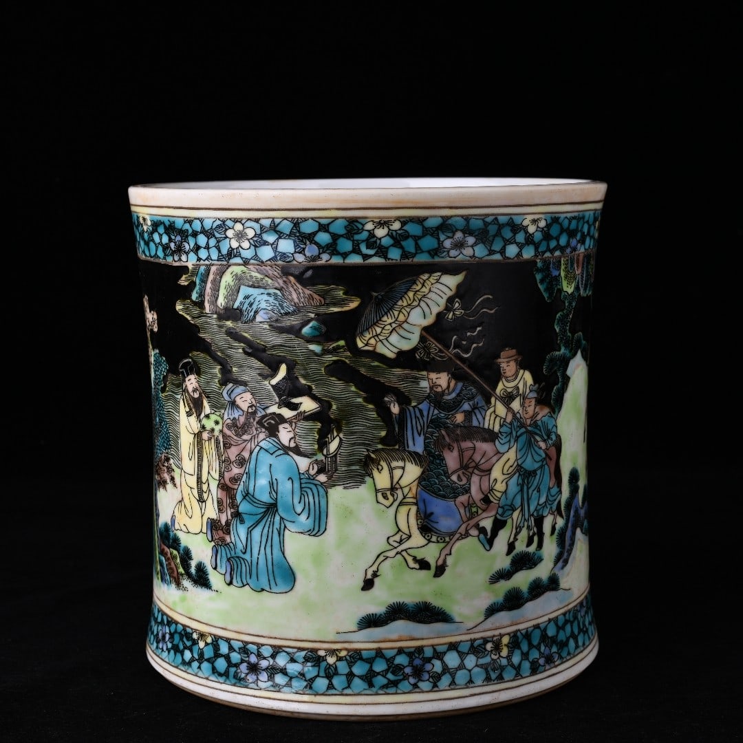 Qing Dynasty style multicolored figure story pattern brush pot (1 of 9)