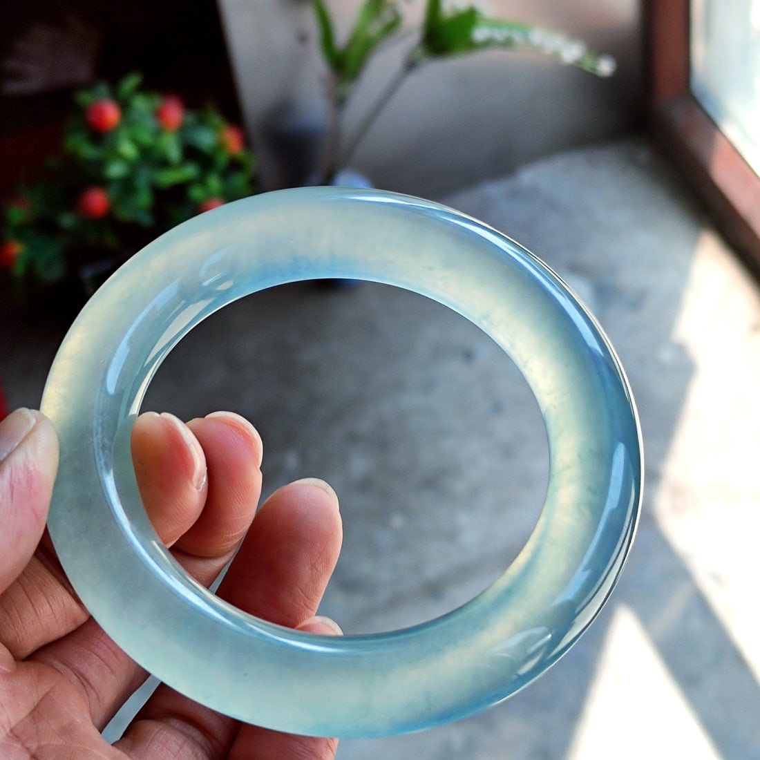 High Ice Blue Steel Jade Bracelet (1 of 9)