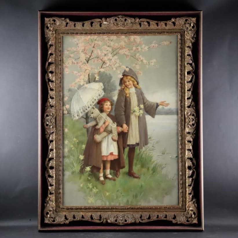 European painting, 'Girl and Woman' oil painting (1 of 20)